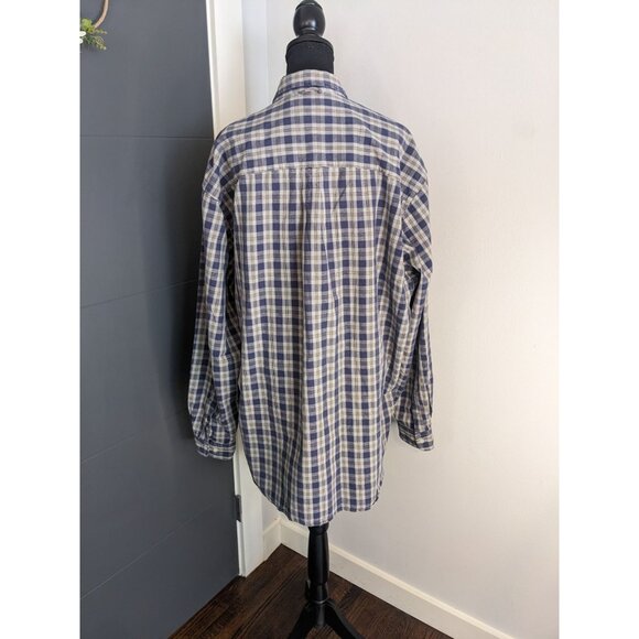 Eddie Bauer Heavy Cotton Blue and White Plaid Button Down Shirt - XL Tall - Picture 3 of 9